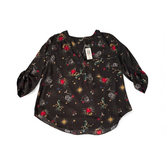 torrid Tops - Torrid Black Blouse with Red and Gold Accents
